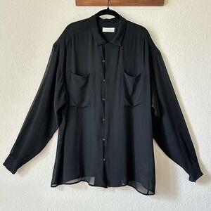 Vintage 90s go silk Black Silk Sheer Oversized Button Down Blouse XL Hong Kong